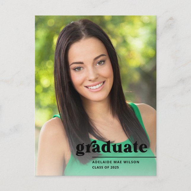 Modern Bold Typography Simple Photo Graduation Postcard (Front)
