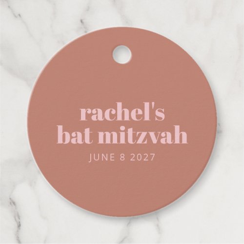 Modern Bold Typography Terracotta Pink Bat Mitzvah Favor Tags