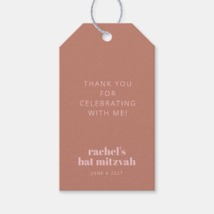 Modern Bold Typography Terracotta Pink Bat Mitzvah Gift Tags