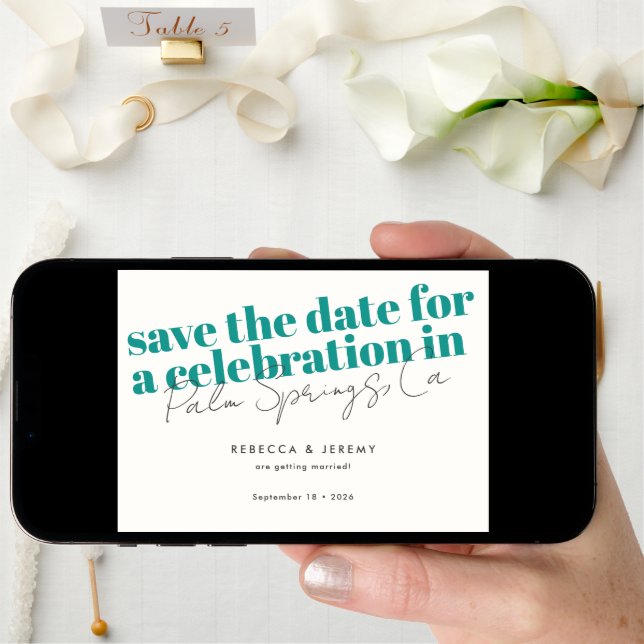 Modern Bold Typography Turquoise Wedding  Save The Date (Front Digital)