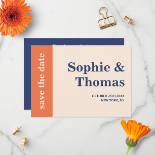 Modern Bold Typography Wedding Apricot Navy Cream Save The Date