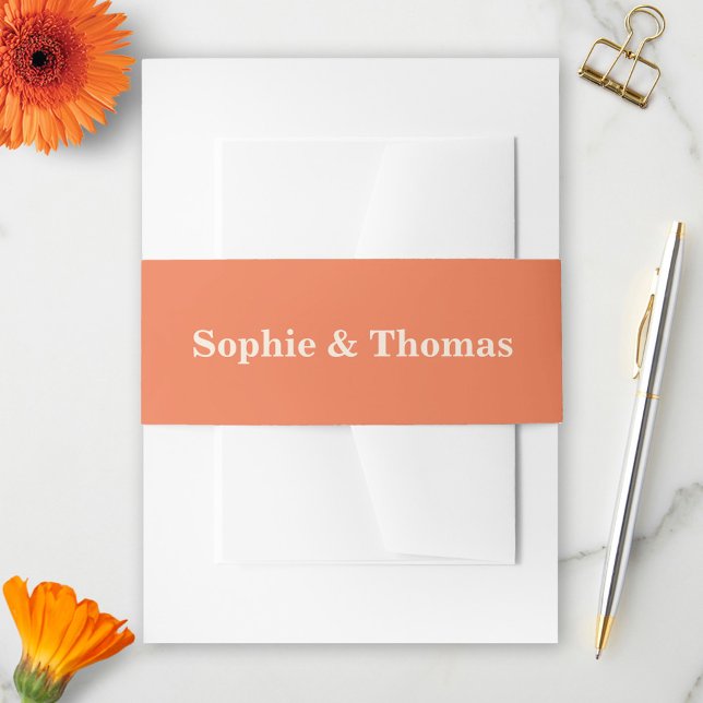 Modern Bold Typography Wedding Apricot Orange Invitation Belly Band (Creator Uploaded)