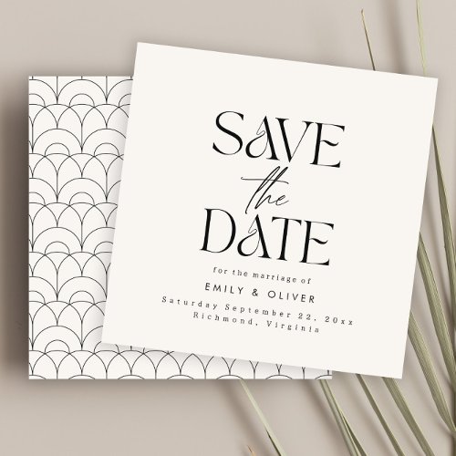 Modern bold typography wedding cream black elegant save the date