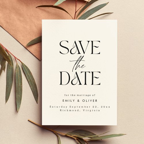 Modern bold typography wedding cream black elegant save the date