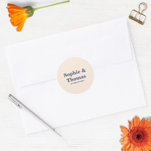 Modern Bold Typography Wedding Cream Navy Classic Round Sticker