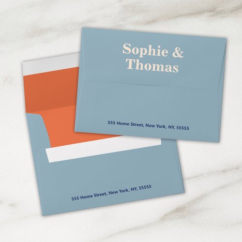 Modern Bold Typography Wedding Dusty Blue Orange Envelope