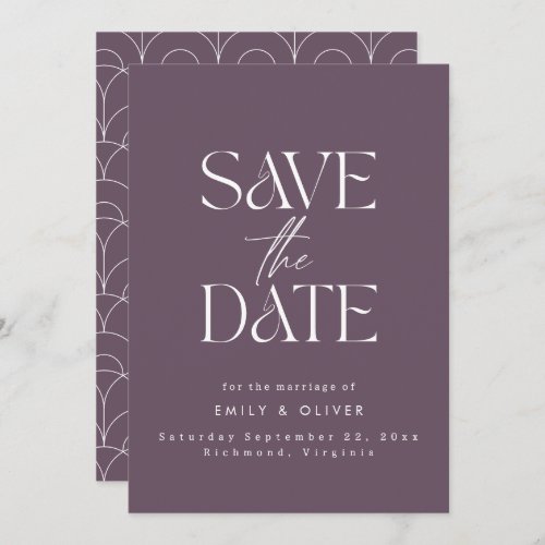 Modern bold typography wedding plum purple elegant save the date