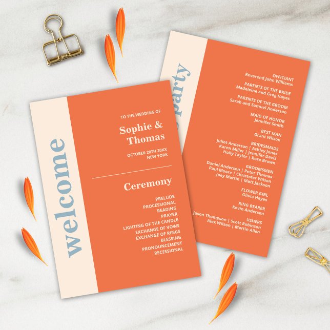 Modern Bold Typography Wedding Program Orange (Creator Uploaded)