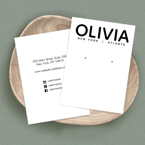 Modern Bold Typography White Earring Display Business Card