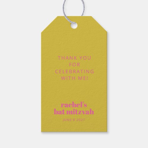 Modern Bold Typography Yellow Pink Bat Mitzvah Gift Tags