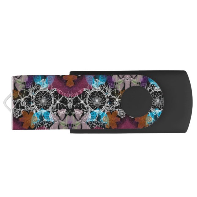 Modern Bold Ugly Floral Pattern Flash Drive (Back)