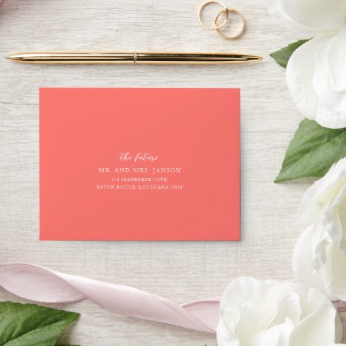 Modern Bold Vibrant Coral Simple RSVP Wedding Envelope