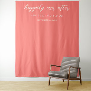Modern Bold Vibrant Coral Simple Wedding Backdrop