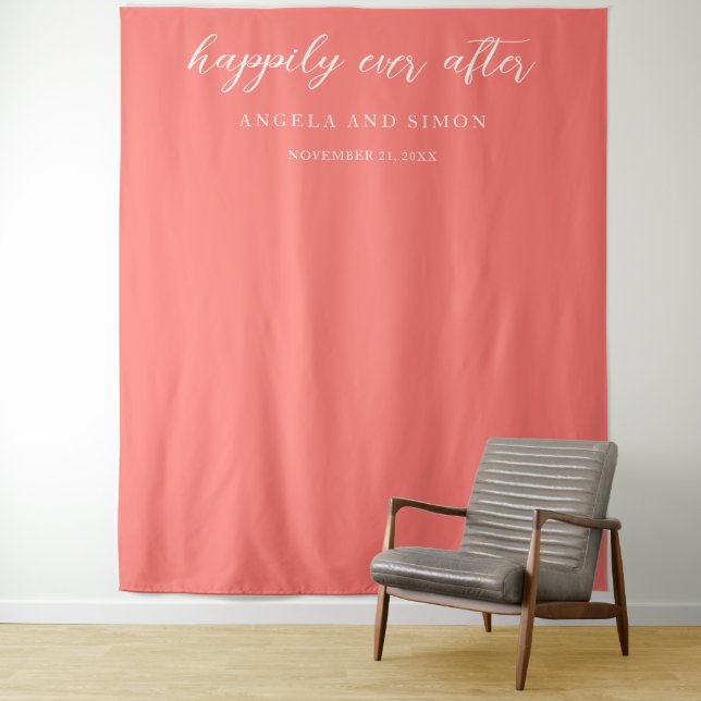 Modern Bold Vibrant Coral Simple Wedding Backdrop (In Situ)