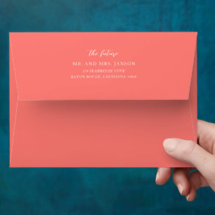 Modern Bold Vibrant Coral Simple Wedding Envelope