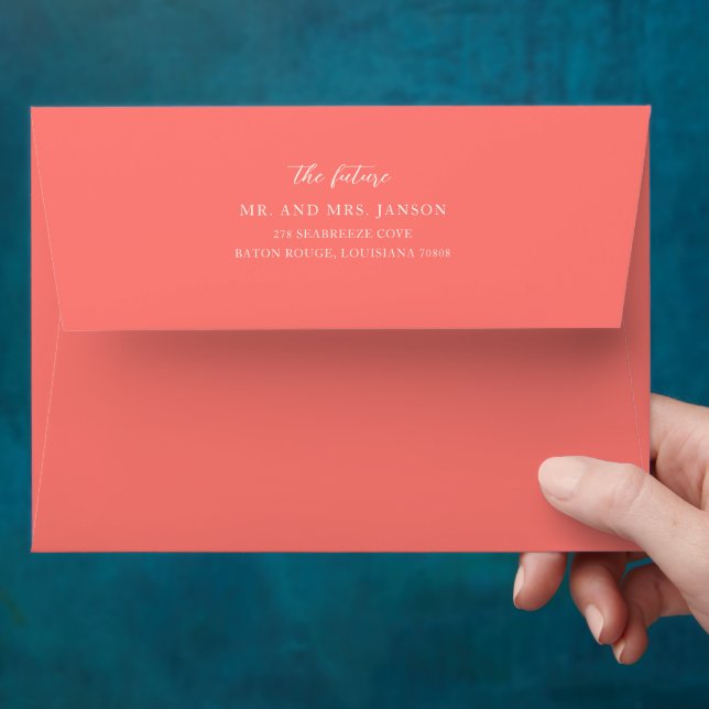 Modern Bold Vibrant Coral Simple Wedding Envelope (Hand)