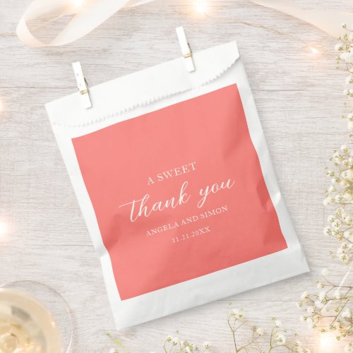 Modern Bold Vibrant Coral Simple Wedding Favor Bag