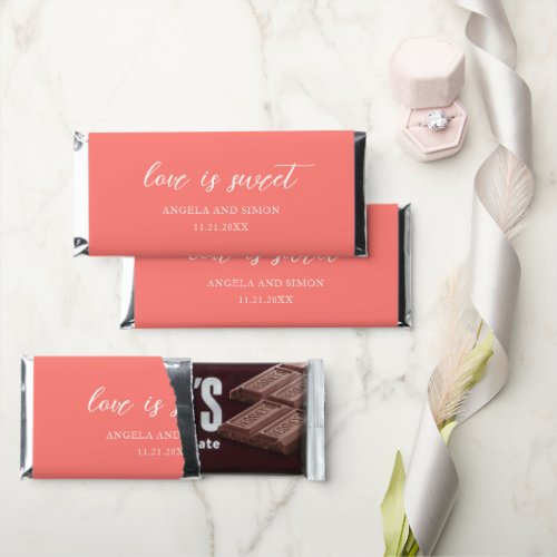 Modern Bold Vibrant Coral Simple Wedding Hershey Bar Favors