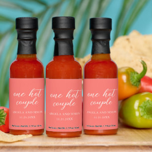 Modern Bold Vibrant Coral Simple Wedding Hot Sauces