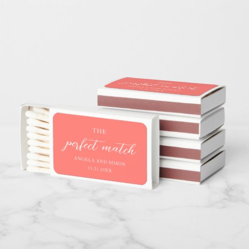 Modern Bold Vibrant Coral Simple Wedding Matchboxes
