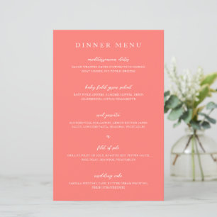 Modern Bold Vibrant Coral Simple Wedding Menu