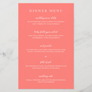 Modern Bold Vibrant Coral Simple Wedding Menu Flyer