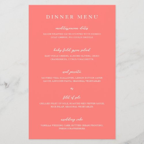 Modern Bold Vibrant Coral Simple Wedding Menu Flyer