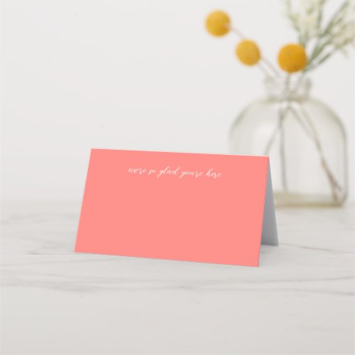 Modern Bold Vibrant Coral Simple Wedding Place Card