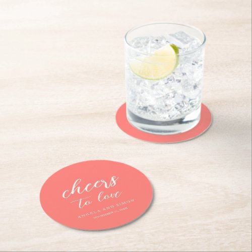 Modern Bold Vibrant Coral Simple Wedding Round Paper Coaster