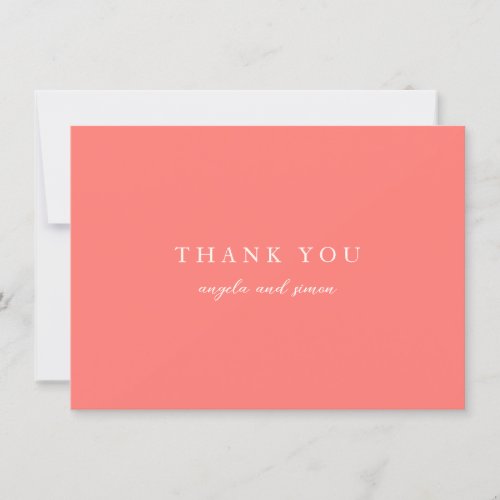 Modern Bold Vibrant Coral Simple Wedding Thank You Card