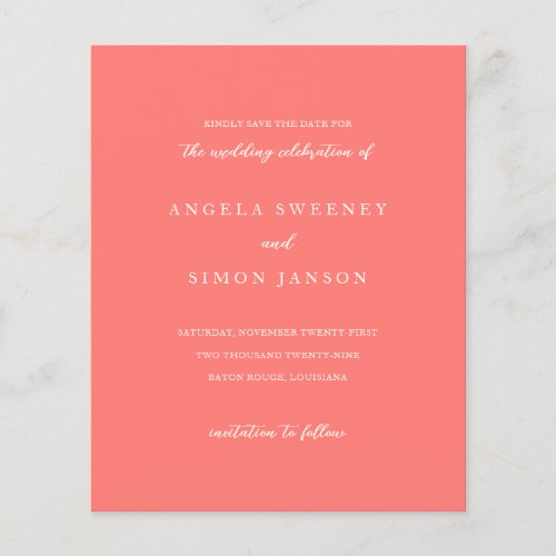 Modern Bold Vibrant Coral Wedding Save the Date Flyer