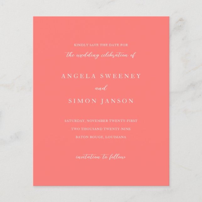 Modern Bold Vibrant Coral Wedding Save the Date Flyer (Front)