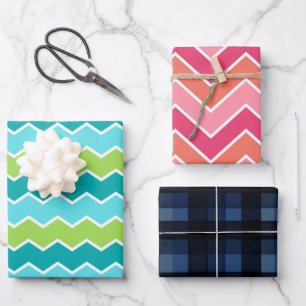 Modern Bold Vibrant Zigzag Chevron Classic Plaid Wrapping Paper Sheets