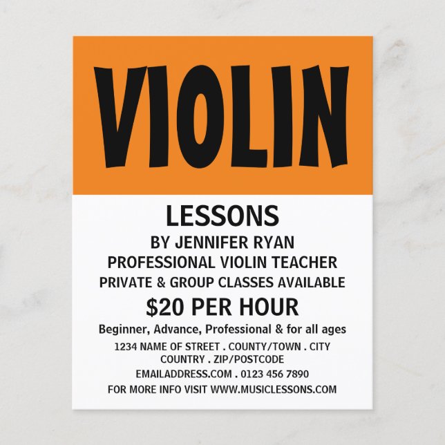 Modern Bold, Violin Lessons Advertising Flyer (Front)
