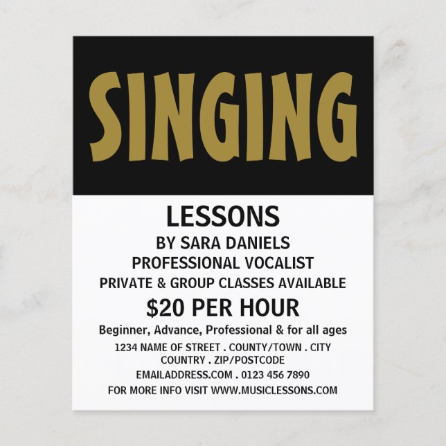 Modern Bold, Vocalist Lessons Advertising Flyer (Front)