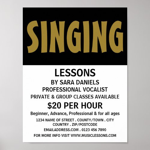 Modern Bold Vocalist Lessons Advertising Poster