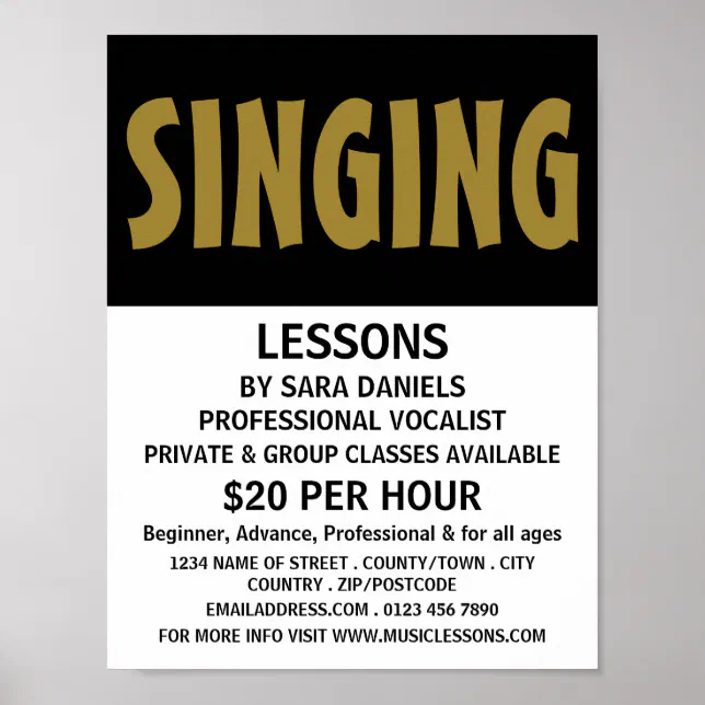 Voice Lessons Advertisement Modern Bold, Vocalist Lessons Advertising Poster | Zazzle