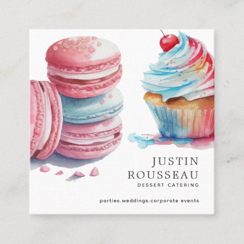 Modern Bold Watercolor Baker Pastry Chef  desserts Square Business Card