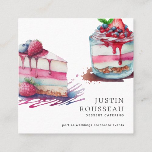 Modern Bold Watercolor Dessert Baker Pastry Chef   Square Business Card