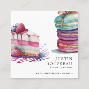 Modern Bold Watercolor Dessert Baker Pastry Chef Square Business Card