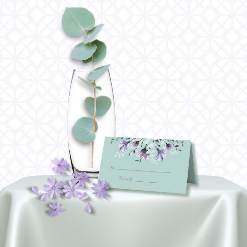 Modern Bold Watercolor Dusty Purple Green Floral  Place Card