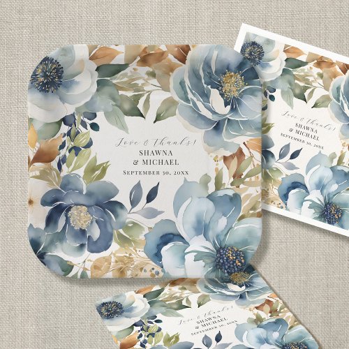 Modern Bold Watercolor Fall Floral Blue Shower Paper Plates