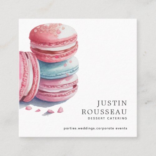 Modern Bold Watercolor Macaron Baker Pastry Chef  Square Business Card