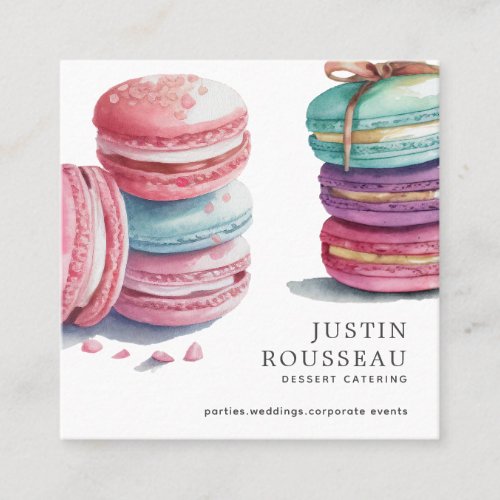 Modern Bold Watercolor Macaron Baker Pastry Chef  Square Business Card