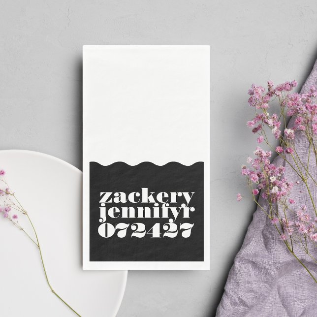 Modern Bold Wavy Frame Black White Wedding Paper Guest Towels (Creator Uploaded)