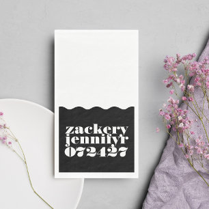 Modern Bold Wavy Frame Black White Wedding Paper Guest Towels
