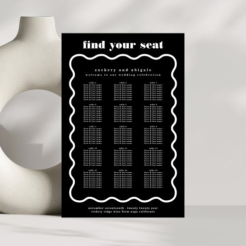 Modern Bold Wavy Frame Black White Wedding Poster