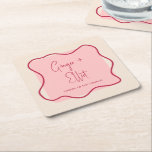 Modern Bold Wavy Frame Magenta Cheers Wedding  Square Paper Coaster<br><div class="desc">Cheers to the couple! Add these wedding drink coasters with a trendy wavy frame in bold magenta pink to your wedding party or dinner table. This design features a soft matching pink color and a hand drawn wavy frame on the front around your custom text and names. The perfect modern...</div>