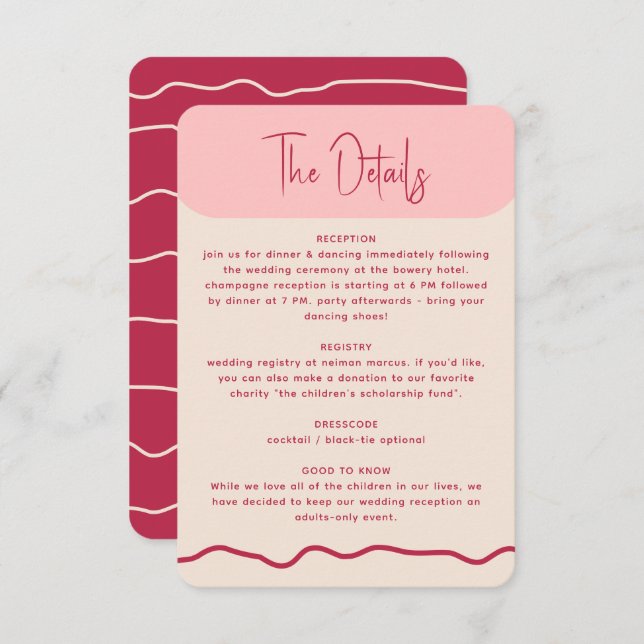 Modern Bold Wavy Frame Magenta Pink Wedding Enclosure Card (Front/Back)