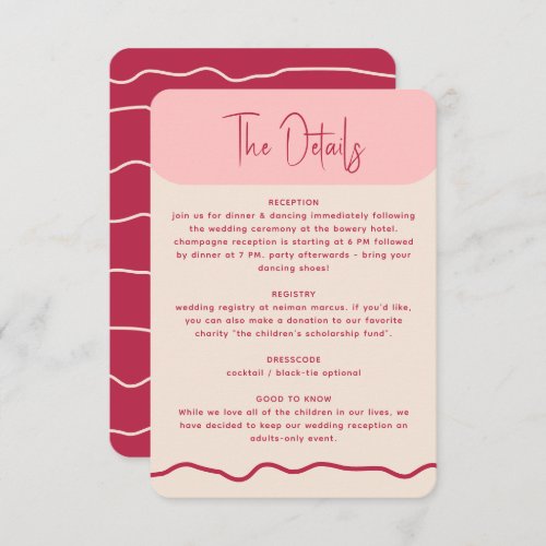 Modern Bold Wavy Frame Magenta Pink Wedding Enclosure Card